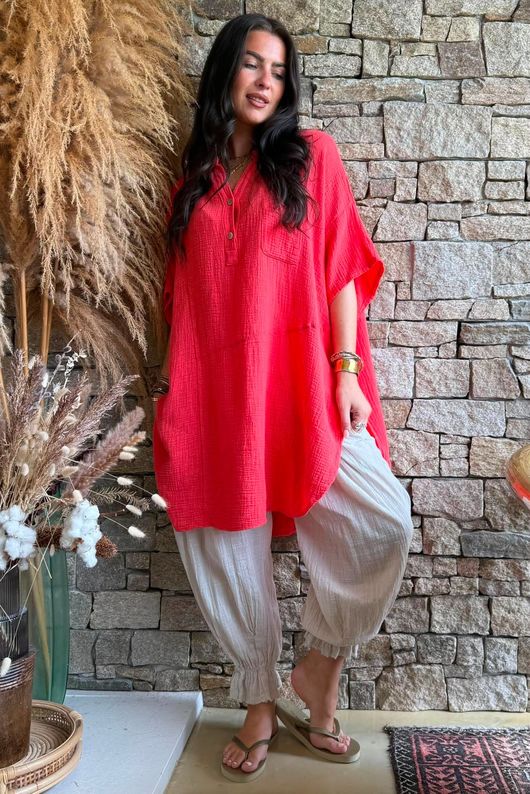 Tasha Cushion Cotton Oversized Shirt Tunic Watermelon